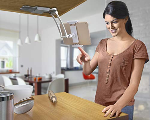 Ayada Kitchen Cabinet Tablet Holder, 2 In 1 Wall Mount Desktop Stand For Ipad 12.9 Aluminum Alloy Metal Adjustable Multiangle Foldable Universal Phone Tablet Bracket Cooking Table Counter Top (Silver) #TOP5
