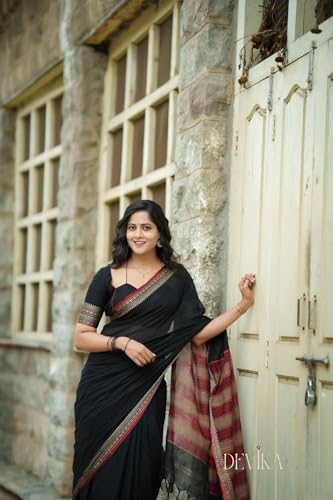 Image of DEVIKA TEXTILES Black Gouthami Narayanpet Pure Cotton Saree | Lightweight & Elegant Saree for Women