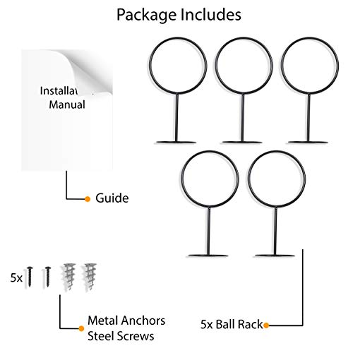Wallniture Palla Ball Organizers And Storage For Soccer Ball & Basketballs Metal Rack Set Of 5 Black #TOP5