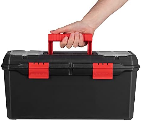 Jazooli 19" Large Heavy Duty Plastic Toolbox Chest Multi-Purpose Storage Tool Box Case with Removable Tote Tray Home Organiser Handyman DIY with Carry Handle