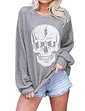 VIMPUNEC Womens Crewneck Sweatshirts Oversized Aesthetic Clothes Skeleton Graphic Pullover Tops Ligh