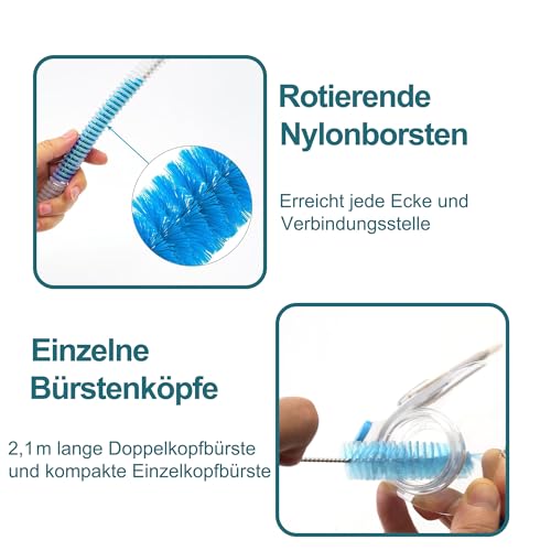CPAP Schlauch-Reinigungsbürsten-Set – 2,1 m flexibler Reiniger für 15 & 19 mm Schläuche | Zubehör für Masken-Hygiene