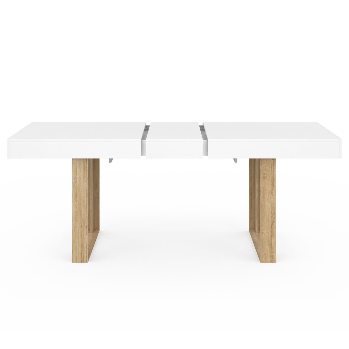 IDMarket Phoenix - Mesa de comedor extensible rectangular (4 – 8 personas), color blanco, patas de madera 160 – 200 cm)