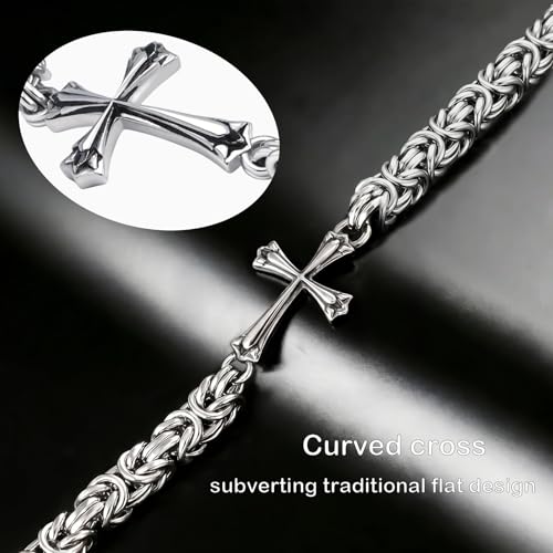 AiliFe Byzantine Cross Bracelet for Men Women,Stainless Steel Bracelet Chain Link Bracelets 14K White Gold Plated Jewelry Gifts for Him Dad — view 4