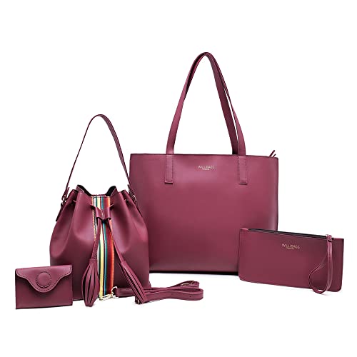 Kit Bolsa sacola feminina grande com nécessaire + Bolsa saquinho transversal com porta moeda (Bordo)