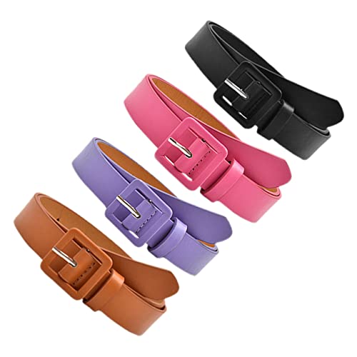 4pcs Waist Belts Imitation Belts for Stylish Small Square Buckle in Red Lightweight Flexible for Jeans and Dresses
