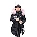 Produktbild AKAUFENG Mantel Mädchen mit Fellkapuze Lang, Winterjacke Girl mit Pelzmütze Oberbekleidung Kinderjacke (Schwarz, 160)
