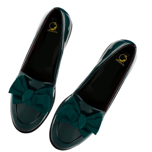 SHODENSE Women Patent Leather Loafers Flats Bow Closed Round Toe