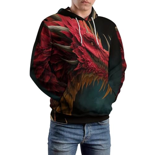 Sweat à capuche dragon rouge pull de chasse décontracté pour automne