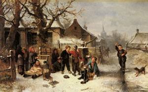 Peinture à l'huile Johan Mari Ten Kate, tableau Winter Fun de 30x40 pouces pour salon chic