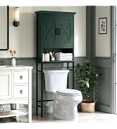 Thick Frame Over Toilet Storage Cabinet with Doors, Cream White