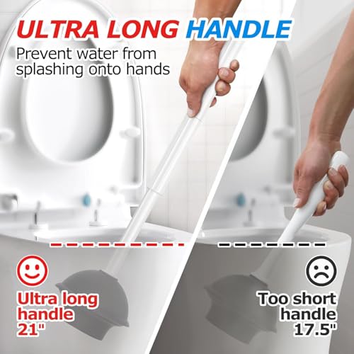 Image of FORASTO 2Pack 2 in 1 Toilet Brush and Plunger Set, Toilet Bowl Brush Plunger Set,Extended Handle Plunger,Bathroom Cleaning Tools,Toilet Brush Plunger Combo,Cleaning Brush(Pearl White,21inch) | 21 inch Extended, Apartment Must Haves, Accessories Decor, Essentials, New Home Storage, Scrubbing Tools, Washing Supplies, White