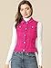 Allegra K Women's Buttoned Washed Denim Vest Jacket W Chest Flap Pockets Medium Fuchsia