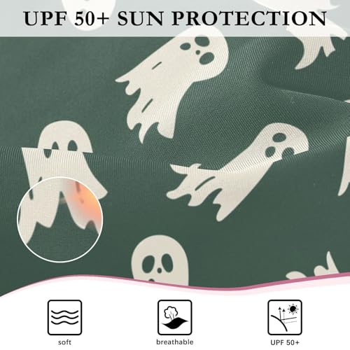 CaTaKu Girls One Piece Swimsuit Ghost Green Halloween Toddler Bathing Suit Long Sleeve UPF 50+ Rash Guard Swimwear 3-12Y4