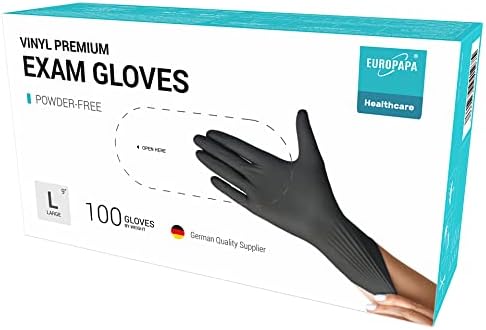 EUROPAPA® 100 x winylowe rękawiczki jednorazowe rękawiczki do badań jednorazowe bez lateksu bez talku winylowe rękawice dostępne w rozm. S, M, L i XL (czarny Premium, M)