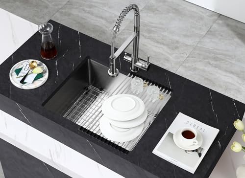 MENATT 22x18 Inch Undermount Kitchen Sink, T-304 Stainless Steel Single Bowl with 3mm Thickened Flange & Roll-up Drying Rack, 9" Deep for Indoor/Outdoor Bar, Laundry Room by MENATT - Image 2