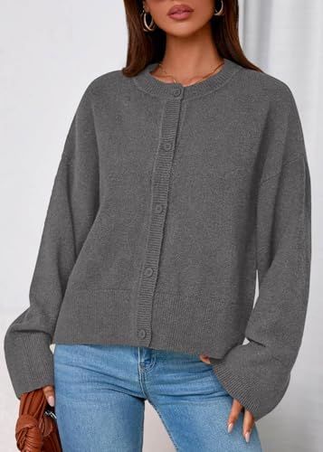 KIRUNDO Cardigan Sweaters for Women 2026 Fall Oversized Drop Shoulder Grey - image 6