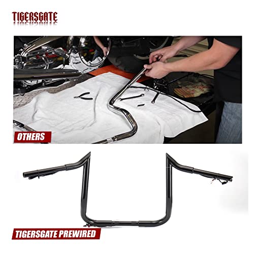 Tigersgate Black Pre-Wired 14" Meathook Monkey Bar 1 1/4" Ape Hangers Handlebars For Harley Miter Cut 2014-2022 Street Glide/Electra Glide/Ultra Limited #TOP2