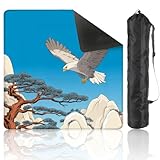 Mahjong Mat 31.5' x 31.5' Eagle Soaring Ancient Pine Trees Rocky Mountains Traditional Landscape Non-Slip Noise Reduction Mahjong Tiles Table Cover for Dominoes Poker Card Board and Tile Games