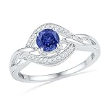 Size - 4.5 - Solid 925 Sterling Silver Round Blue Simulated Sapphire and White Diamond Engagement...