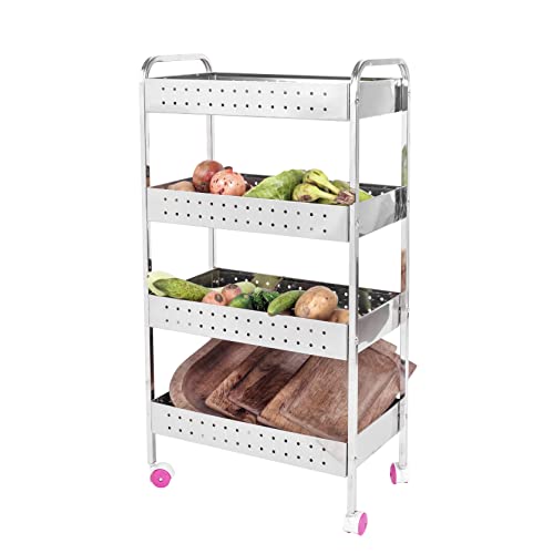 Image of XXSSIER 202 Stainless Steel Vegetable Stand Kitchen Trolley with Wheels Multifunctional Easy Assembly Vegetable Basket Serving Rotating Trolley Cart for Home(32 X 9 X 17.5 inch)
