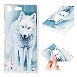 Edauto Kompatibel mit Sony Xperia XZ Premium Silikon Case Hülle Ultra Dünn Handyhülle Schutzhülle Transparent Durchsichtige Handyschale Tasche TPU Schale Soft Etui Cover Weißr Wolf