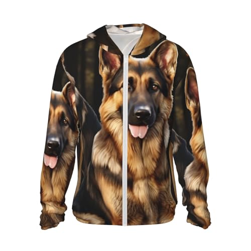 UPF 50+ Light Jacket Full Zip Sun Protection Hoodie for Women Men Long Sleeve German Shepherd Sun Shirts Black