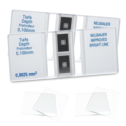 Image of Improved Neubauer Hemocytometer with Bright Line, 2 Packs | Cell Counting Chamber with 4 Pcs Cover Glass Slips, Cell and Pollen Counting, Laboratory Factory Medical Use