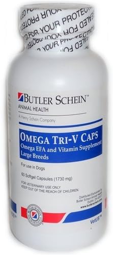 Butler Dog Omega Tri-V Caps for Large Canines - Veterinarian Formulated - Omega EFA & Vitamin Supplement - 60 Softgel Capsules