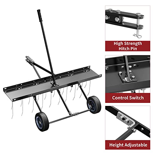 YITAMOTOR 40\" Dethatcher Tow Behind Lawn rake Lawn Sweeper,Black