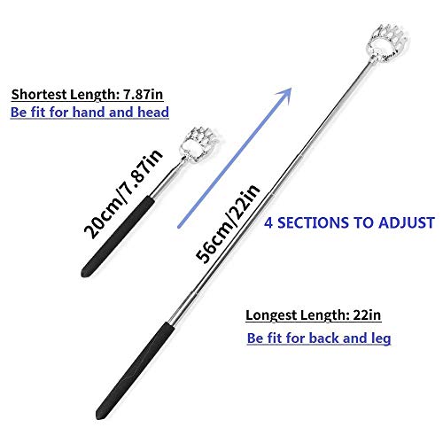 SQULIGT 2PCS Back Scratchers, Bear Claw Shaped Extendable Metal Retractable Telescopic Handle (Red&Black)
