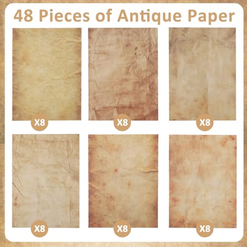 Image of 48 Sheet DIY Scrapbooking, Double-sided Crinkle Texture Retro Yellowish Background, 100 GSM Writing Decorative Paper for Crafting, Gift, 11''x8.5''