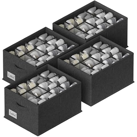 FHSQX 4 Pack Shoe Organizer for Closet,Foldable Shoe Organizer,Fits up to 48 Pairs,Storage Containers With Bottom Support for Shoes (Black, (16.5 * 12.6 * 9.5) x4) Cover
