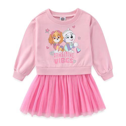 Paw Patrol Nickelodeon Skye and Everest Girls Long Sleeve Tulle Dress for Toddler and Big Kids