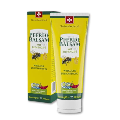 SwissMedicus Pferdebalsam mit Bienengift & 25 Kräuter - gleichzeitig kühlen und wärmen - zur Massage der Haut im Bereich beanspruchter Rücken & Gelenke (75 ml) 1
