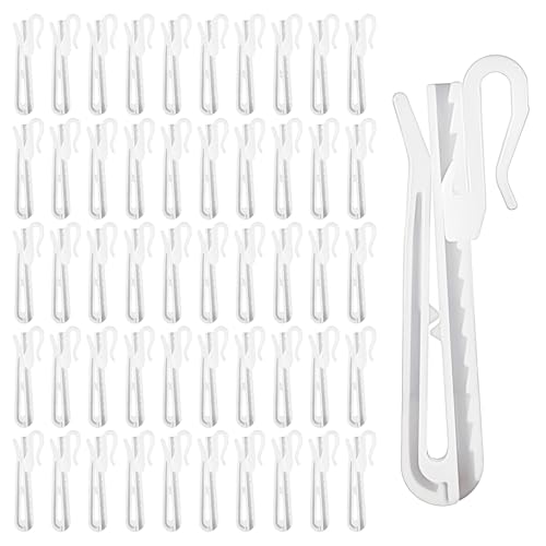 JJUNW 50 PCS Plastic Curtain Hooks, Adjustable Pinch Pleat Hooks for Pleated Drapes Ratchet System Pinch Pleat Curtain Hooks for Window Curtain, Door Curtain, Shower Curtain