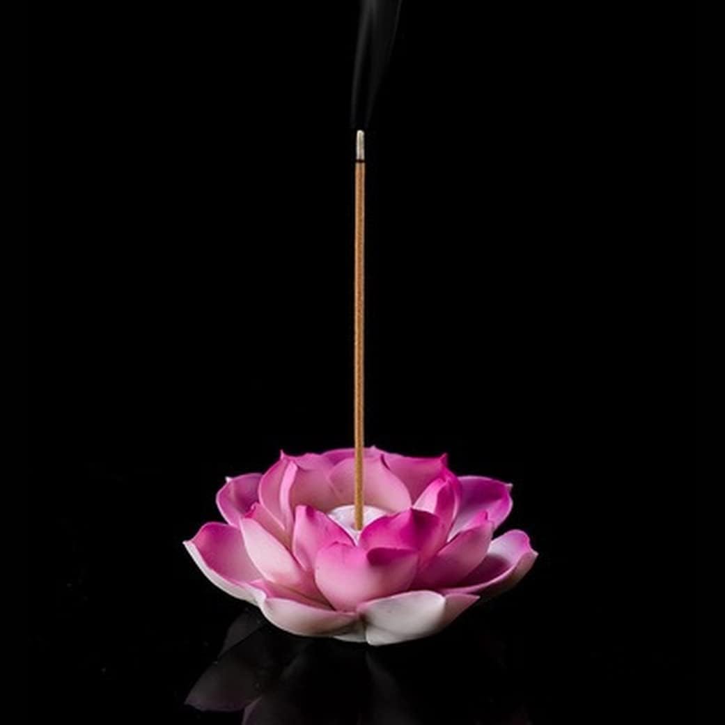 Ceramic Lotus Incense Burner Stick Holder Line Incense Plate with 3 Holes Teahouse Yoga Studios Decorations (Red)