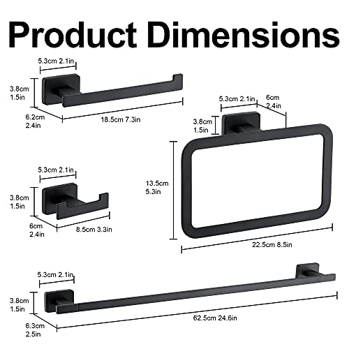 Dufu Bathroom Hardware Set, Hand Towel Bar Toilet Paper Holder Towel Ring And Robe Hook 4 Pieces, Rustproof Sus304 Stainless Steel Bathroom Accessories Kit Wall Mounted - Matt Black, 24 Inch #TOP5