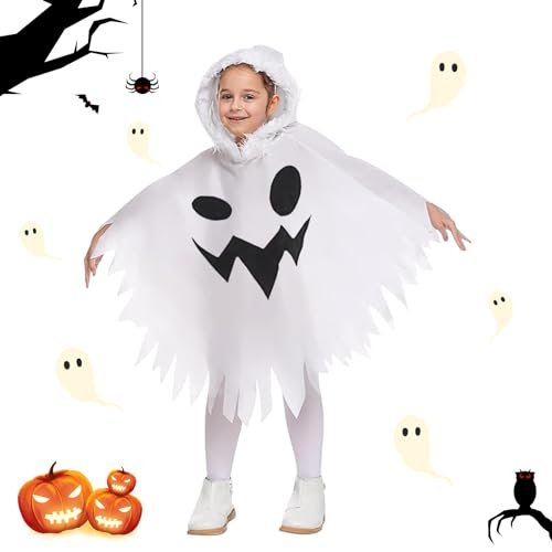 TECHEEL Fantasia de Halloween para crianças, capa branca, fantasia de fantasma, fantasia de fantasma, capa de Halloween, fantasia de criança, para Halloween, festa, vestido de fantasia, cosplay,