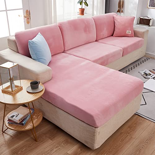 Okyuk 2023 New Sectional Couch Covers, Universal Wear-Resistant L Shape Velvet Separate Cushion Couch Chaise Covers For Both Left/Right Sectional Couch Furniture Protector (Pink, 2 Seat Cover) #TOP5