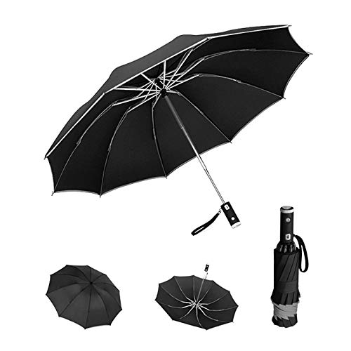 Parapluie Inversé,Parapluie De Voyage À Ouverture avec LED,Vent Anti-UV Soleil, Parapluie Canne Déal pour Voyage Et Voiture,Bande Réfléchissante Et 10 Baleines,Anti-UV Double Couche Coupe-Vent Para Cover