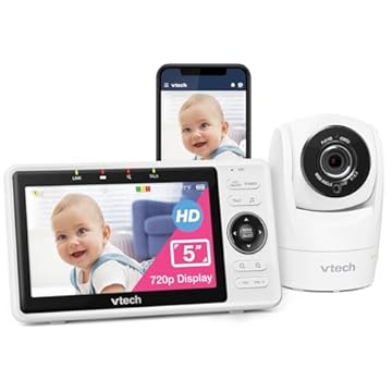 VTech Upgraded Smart WiFi Baby Monitor VM901, 5-inch 720p Display, 1080p Camera, HD NightVision, Fully Remote Pan Tilt Zoom, 2-Way Talk, Free Smart Phone App, Works with iOS, Android