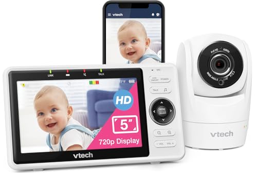 VTech Upgraded Smart WiFi Baby Monitor, 1080p FHD Camera and 5' HD IPS Display, Free App with Motion...