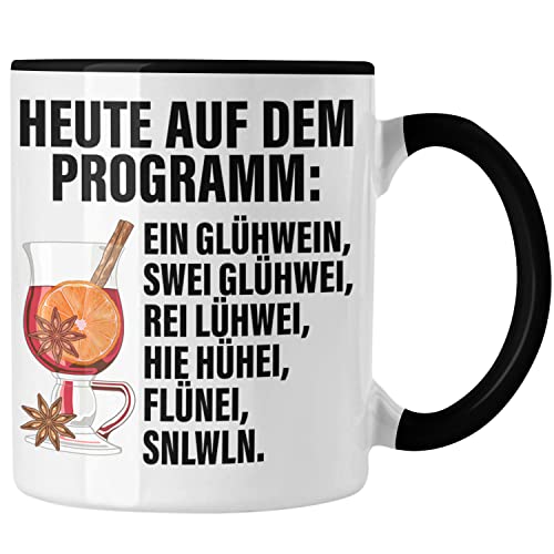 Trendation - Lustige Glühwein Tasse Lustig Spruch Glühweinbecher mit Henkel Doppelwandig Glühweintassen Gläser Weihnachtsmarkt Becher Tassen Geschenk (Schwarz)