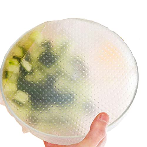 WmHeoo2077 Universel Couvercle Silicone Alimentaire,Couvercle Extensibles en Silicone sans BPA,Lot de 6 Films Plastiques en Silicone, Couvercle hermétique réutilisable, Transparent, 10 x 10 cm Cover