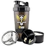 Protein Shaker Bottle with Storage for Powder & Pills – Leak-Proof, BPA-Free, Adventurous Smooth Mixing Shaker Cup for Protein Shakes, 16 oz, Black