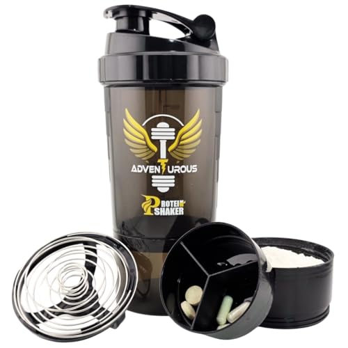 Protein Shaker Bottle with Storage for Powder & Pills –