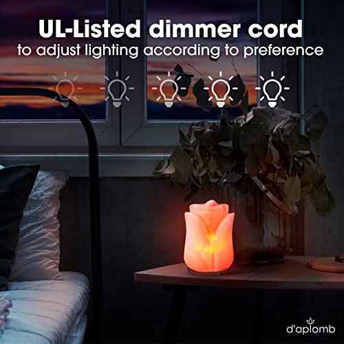 D'aplomb 100% Authentic Natural Himalayan Salt Lamp; Hand Carved Flower Rose Crystal Rock Salt From Himalayan Mountains; Dimmer Cord (Pink Flower) #TOP1
