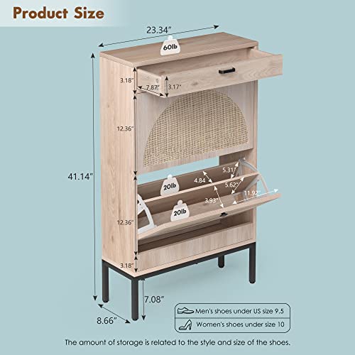 Brafab Shoe Storage Cabinet With 2 Flip Drawers&1 Small Drawer, Slim Entryway Shoe Organizer With Half Round Woven Rattan Doors For Sneakers… #TOP1