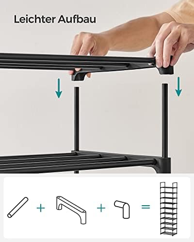 SONGMICS Shoe Rack, 10-Tier Metal Shoe Storage Organiser, Customisable Design, Metal Frame, Space-Saving Rack, for Dressing Room, Hallway, 30 x 45 x 174 cm, Black LSA25BK